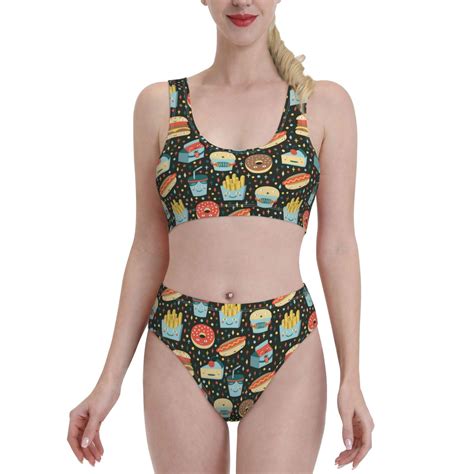 High Waisted Bikini Sets For Women Cute Food Chip Donuts 2 Piece