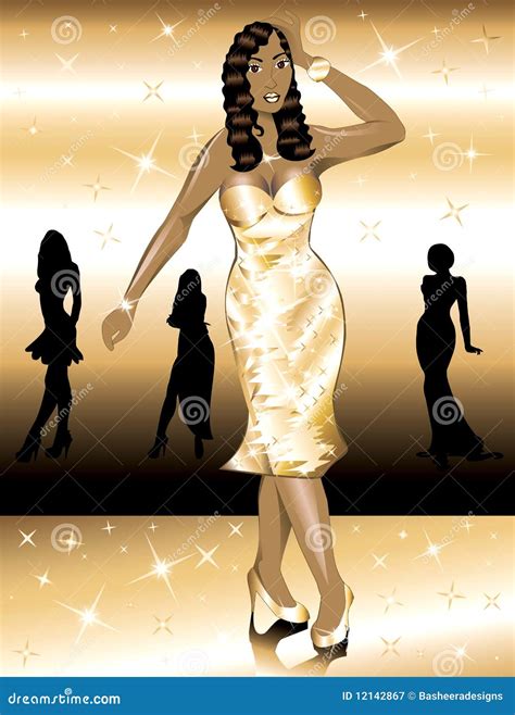 Formal Golden Gown Woman stock vector. Illustration of festival - 12142867