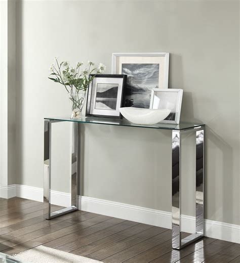 Signature Console Hallway Table Glass Top Chrome Stand In