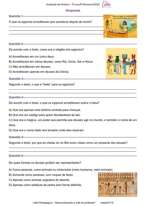 Avaliacao De Historia 5 Ano