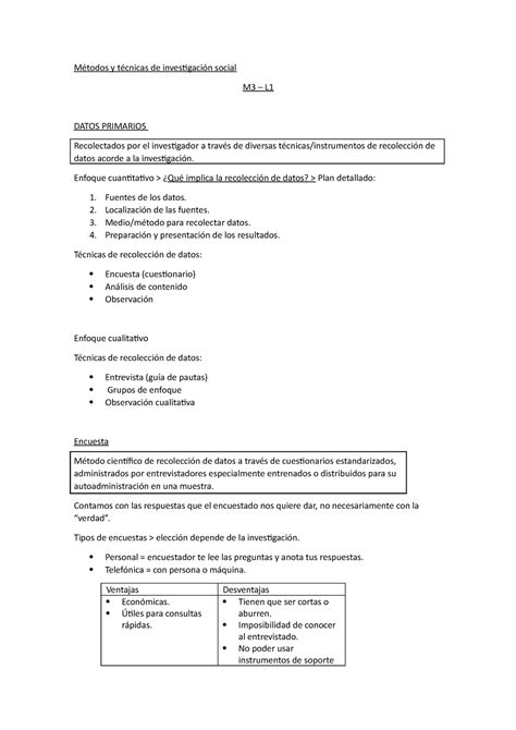 Metodos Resumen M3 Y M4 Métodos Y Técnicas De Investigación Social M3