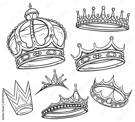 Cartoon black and white royal king crown with diamonds and gems ...