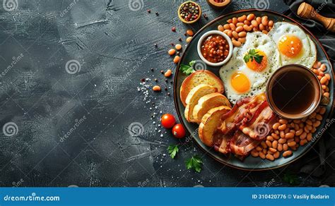 Full English Breakfast On A Plate With Fried Eggs Sausages Bacon