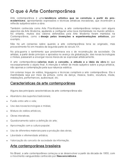 Qual A Principal Características Da Arte Contemporânea