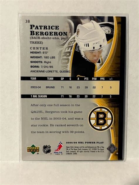 Patrice Bergeron Upper Deck Power Play Card Ebay