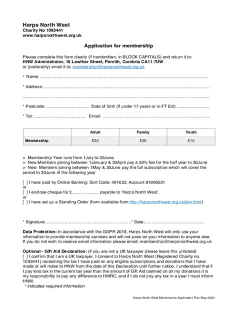 Fillable Online Hnw Application Form May 2020 Fax Email Print Pdffiller