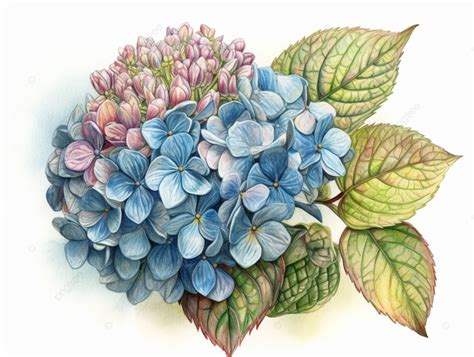 Acuarela De Un Dibujo De Una Hortensia Azul Png Dibujo A L Piz De