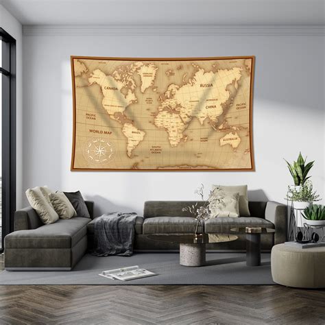 Map Wall Tapestry, World Map Tapestry, World Map Wall Hanging, World Map Wall Decor, World Map ...