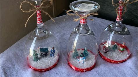 Dollar Tree Diy Snow Globe Wine Glasses Youtube Wine Glass Christmas Crafts Christmas Wine