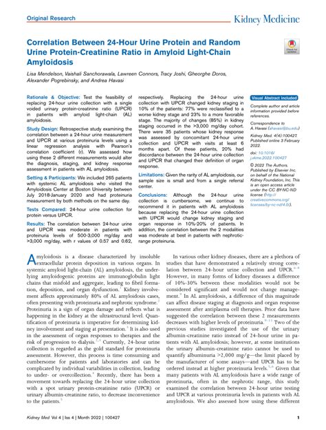 Pdf Correlation Between 24 Hour Urine Protein And Random Urine