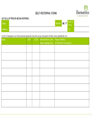 Fillable Online SELF REFERRAL FORM Barnardos Fax Email Print PdfFiller