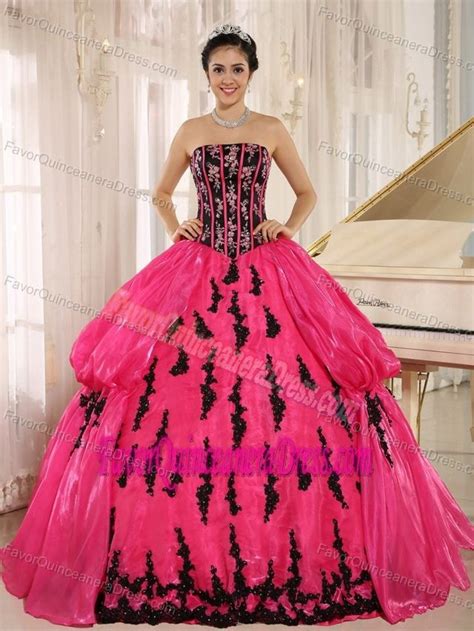 Popular Hot Pink Strapless Sweet Sixteen Dresses With Appliques In