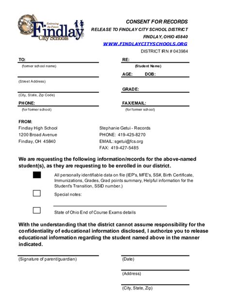 Fillable Online Forms Resources Findlay City Schools FCS Fax Email