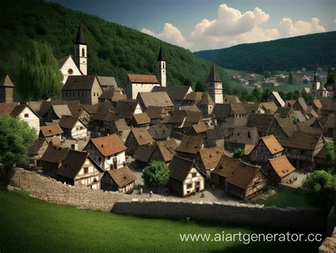 Medieval Village Illustration Historic Townscape in the Middle Ages ...