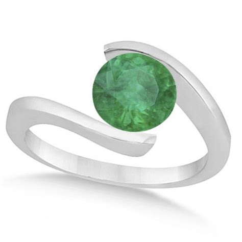 Tension Set Solitaire Emerald Engagement Ring 14k White Gold 1ct U6515