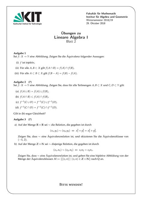 Lineare Algebra 1 Blatt 2 WS 18 19 Fakultät für Mathematik Institut