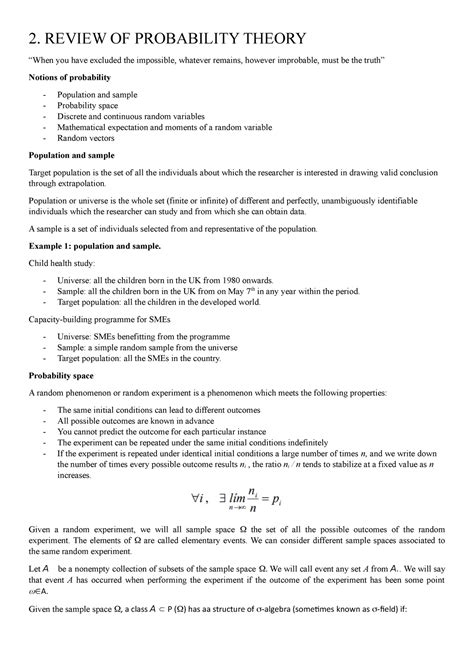 Review Of Probability Theory Topic 2 Lecture 2 Review Of