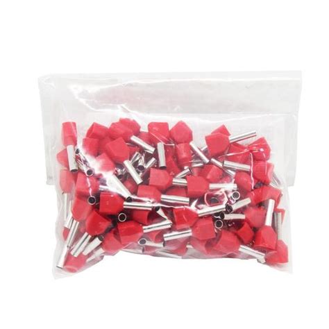 Terminal Conector Pré Isolado Tubular Duplo 1mm Vermelho 100 Peças