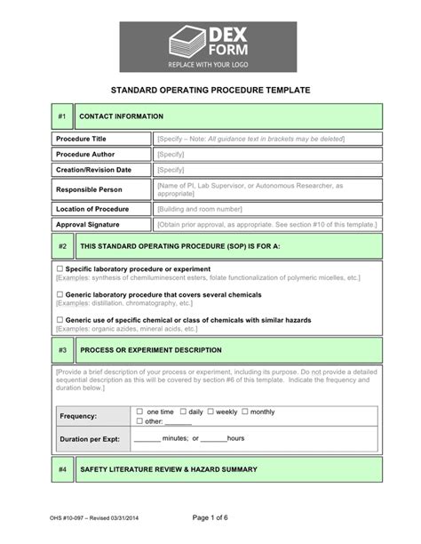 Standard Operating Procedure Template In Word And Pdf Formats