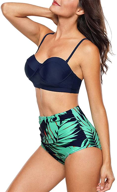 Angerella Women Vintage Polka Dot High Waisted Bathing Suits Bikini Set