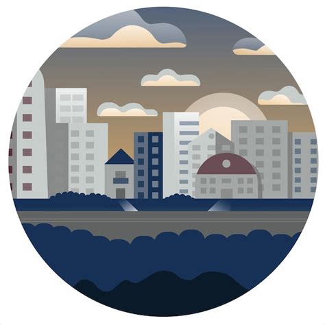 Ilustraci N Vectorial En Estilo Plano Con El Paisaje Urbano Nocturno