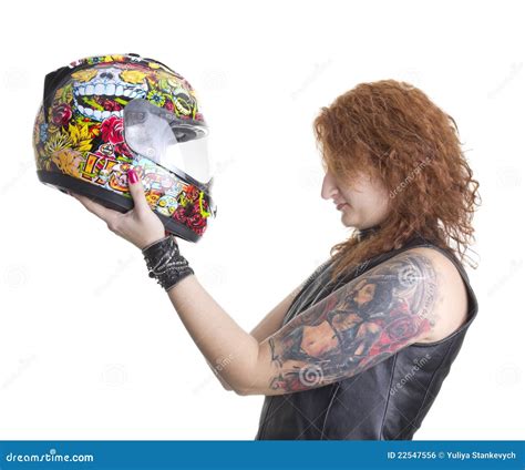 Biker woman with helmet stock photo. Image of bracelet - 22547556