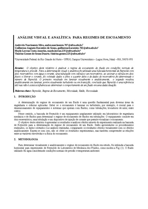 Análise Visual e Analítica para Regimes de Escoamento - ANÁLISE VISUAL