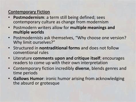 Ppt Contemporarypostmodern Literature 1950 Present Powerpoint