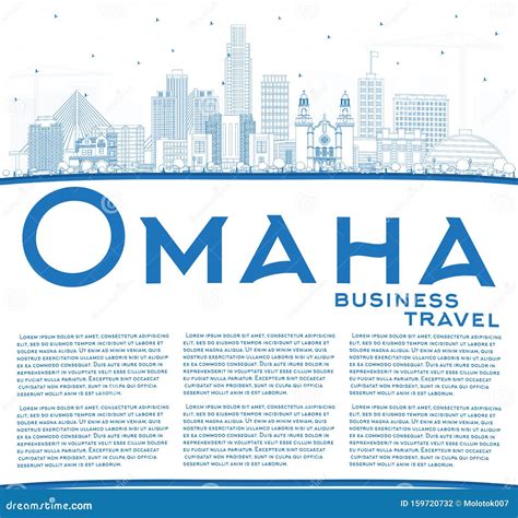 Outline Omaha Nebraska City Skyline with Blue Buildings and Copy Space ...