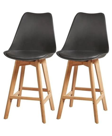 Tabourets De Bar Pieds En Bois H Tre Massif Rev Tement Simili Noir