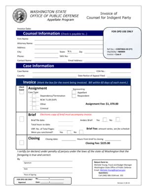 Fillable Online Opd Wa Case Invoice Form Office Of Public Defense