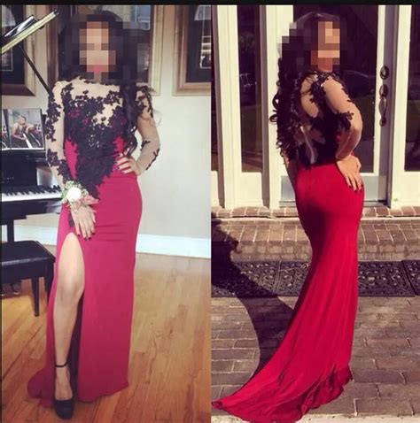 Buy High Split Black And Red Prom Dresses 2015 Mermaid