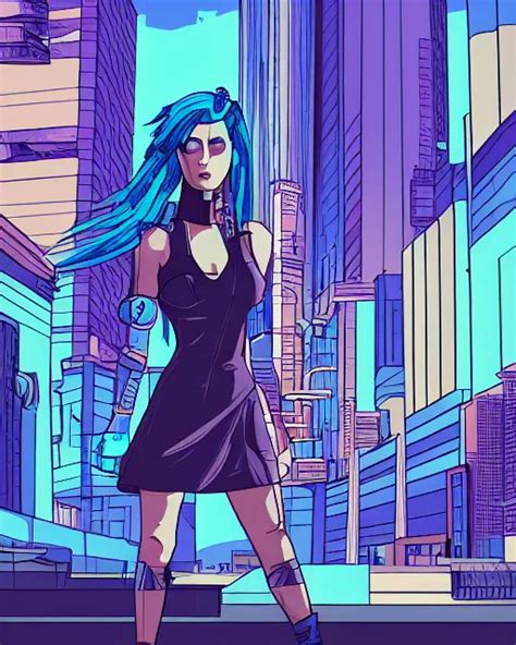 Cel Shaded Art Of A Pretty Blue Haired Girl Wearing A Stable