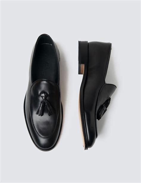 Leather Tassel Men S Loafer With Rubber Heel In Black Hawes Curtis UK