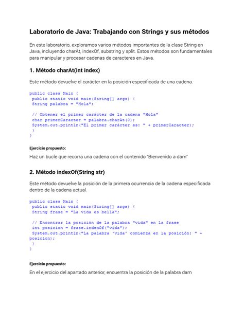 Laboratorio De Java Trabajando Con Strings Y Sus Métodos Pdf