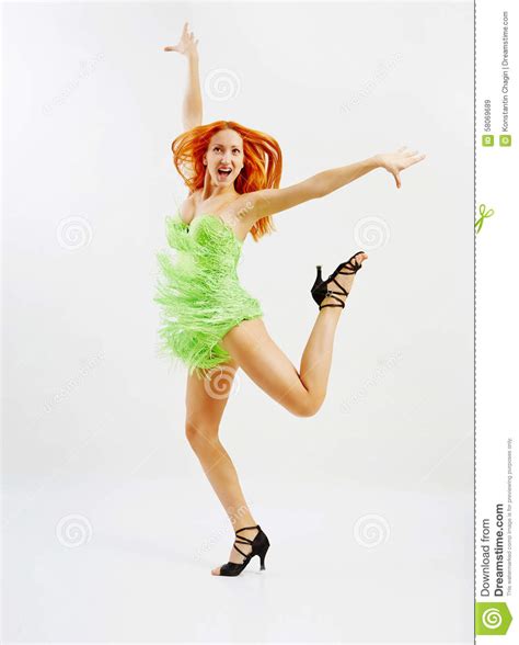 Woman Modern Dancer Wearing Green Dress Stock Image Image Of Movement