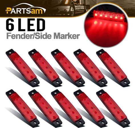 Amazon Partsam 10Pcs Red 6 LED Side Marker Indicators Rear Tail