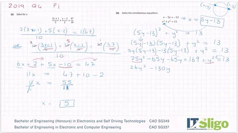 Algebra Simultaneous Equations 2019 Q4 Paper 1 Leaving Cert Ordinary