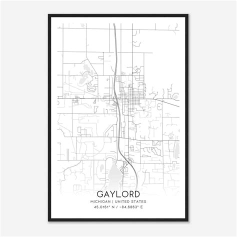 Gaylord Michigan Map Poster, Modern Home Decor Wall Art Print - Custom