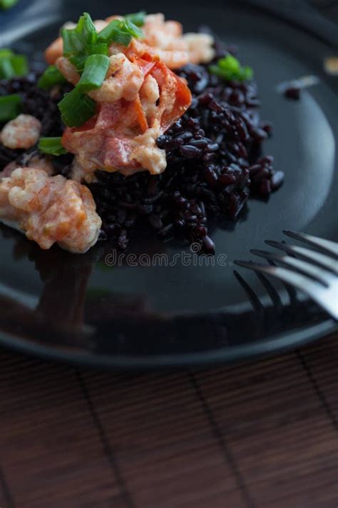 Black Rice With Shrimps Stock Photo Image Of Healthy 49877112