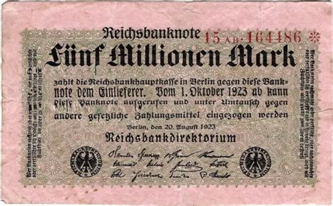 REICHSBANKNOTE 5 MILLIONEN Mark 1923 Reichsbank DEU 117b Ro 104b P 105