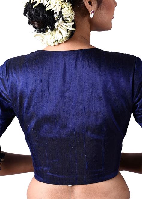 Navy Blue Raw Silk Designer Blouse Bl30084 Indian Silk House