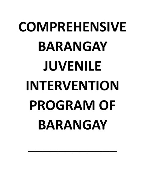 Cbjip Comprehensive Barangay Juvenile Intervention Program Of