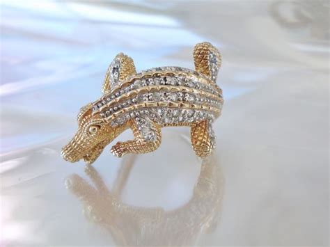 Heavy 14k Gold Sterling Silver 925 Alligator Crocodile White Topaz Wrap