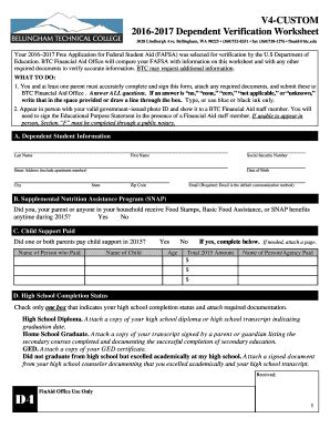 Fillable Online Btc D4 DEP CUSTOM 16 17 Verification Worksheet Pub