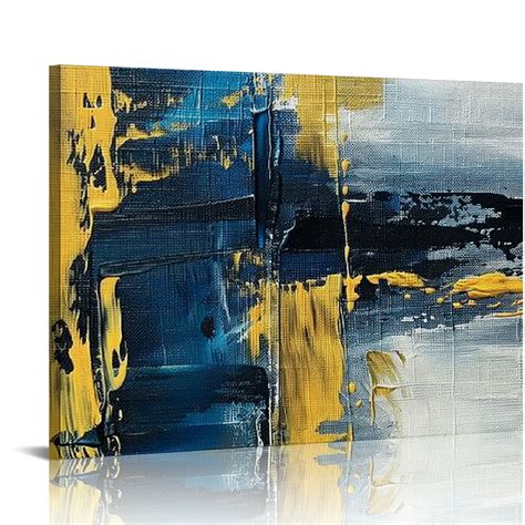 Nawypu Blue And Gold Abstract Canvas Wall Art Modern Abstract Painting