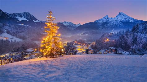 Weihnachtsbaum Bei Berchtesgaden Mit Dem Watzmann Im Hintergrund