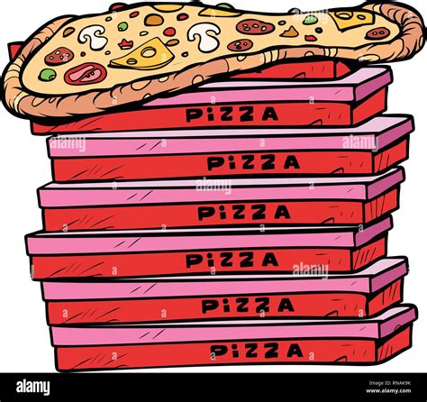 Pizza Box A Lot Isolate On White Background Pop Art Retro Vector