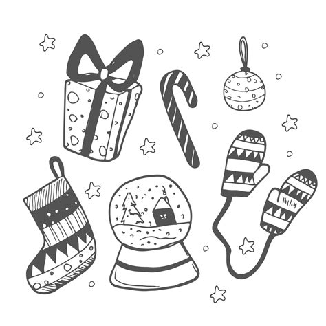 Set Of Christmas Doodle In Vector Vector Art At Vecteezy