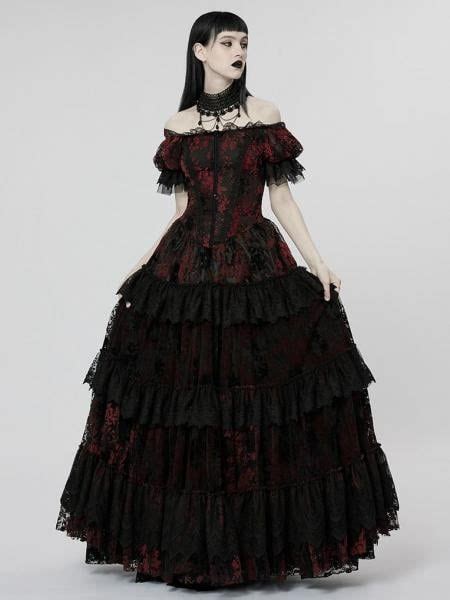 Goth Gorgeous Print Dress Black And Red Gothic Wedding Dress